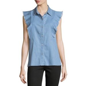7FAM Ruffled Button Front Denim Shirt